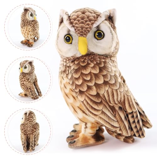 Furvana 8-Inch Realistic Owl Stuffed Animal – Soft Brown Plush Toy for Kids