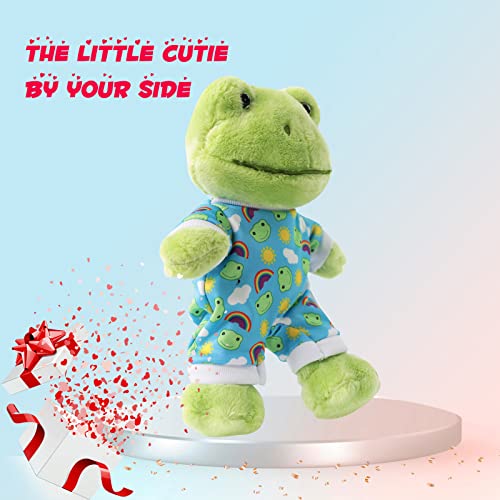 Furvana 9-Inch Green Frog Plush with Removable Knit Clothes – Soft Stuffed Animal Toy for Kids