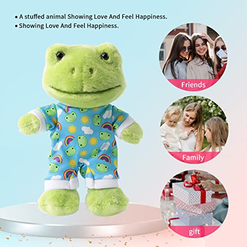 Furvana 9-Inch Green Frog Plush with Removable Knit Clothes – Soft Stuffed Animal Toy for Kids