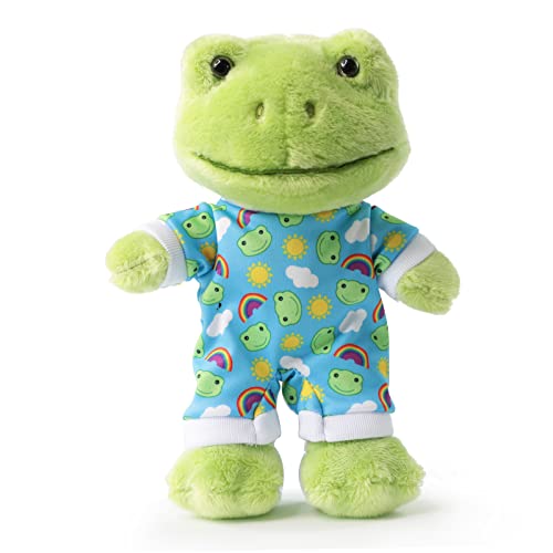 Furvana 9-Inch Green Frog Plush with Removable Knit Clothes – Soft Stuffed Animal Toy for Kids