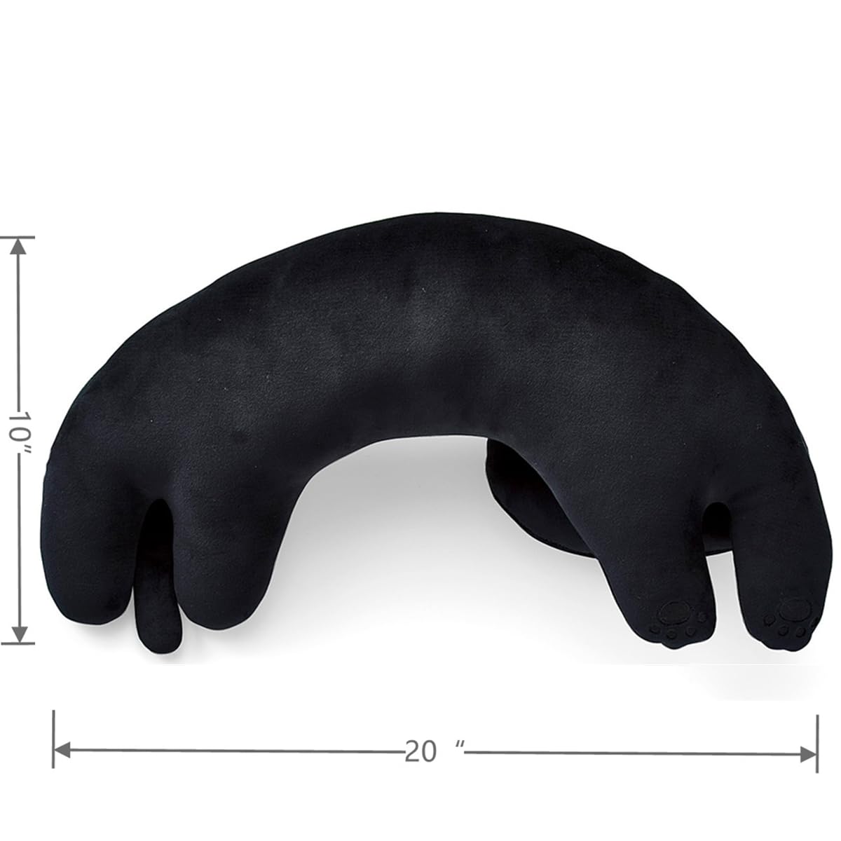 Furvana U-Shaped Cat Plush Pillow – 20" Ultrasoft Stuffed Animal, Black with Patches, Travel Neck Support
