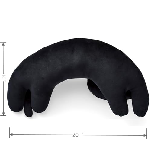 Furvana U-Shaped Cat Plush Pillow – 20" Ultrasoft Stuffed Animal, Black with Patches, Travel Neck Support