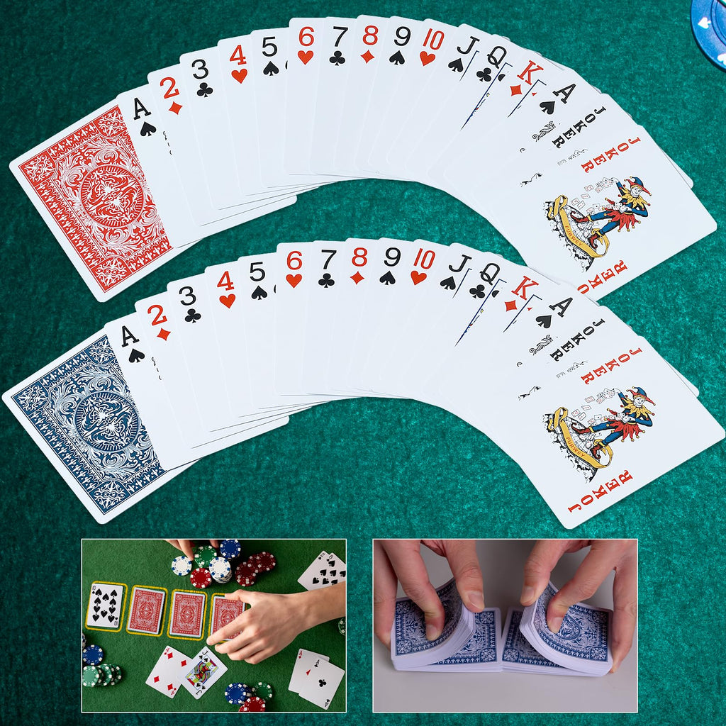 FURWEY 12-Pack Standard Playing Cards – Large Print, Red & Blue Backs for Poker, Blackjack, Euchre, Canasta