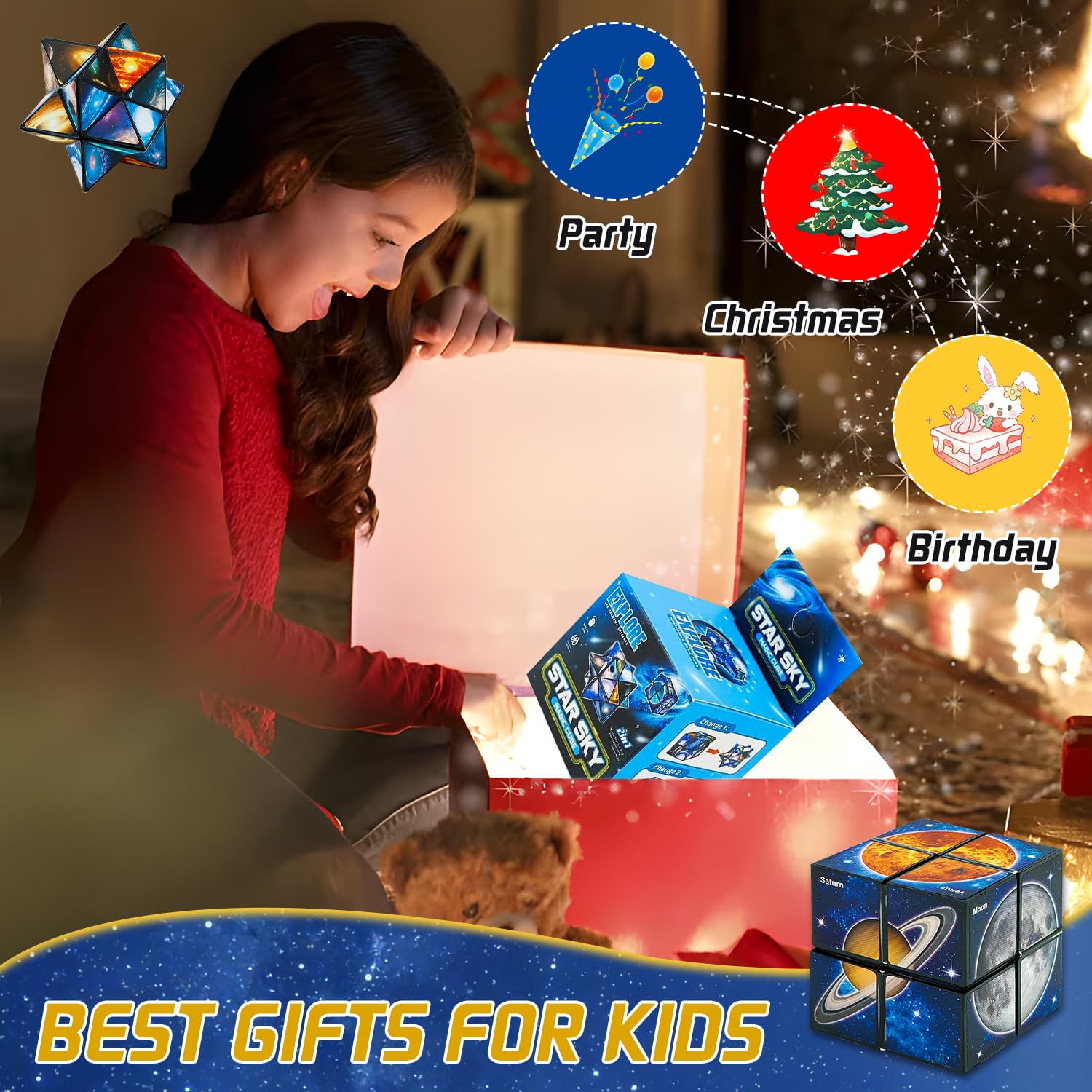 FUSHUI Star Cube Magic Cube 2 in 1 Set – Galaxy Infinity Cube Fidget Toy for Kids & Adults