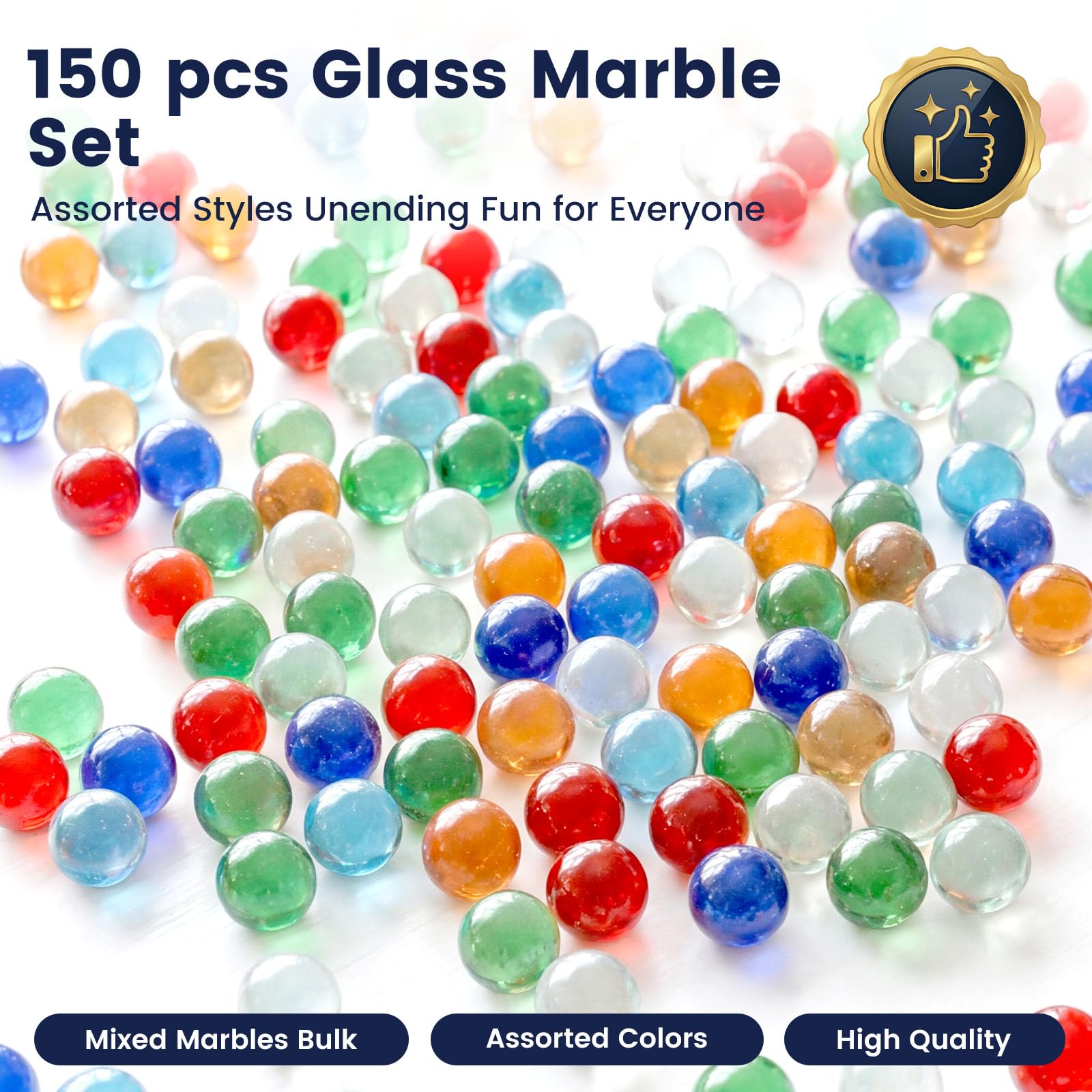 FUTUREPLUSX 150 Glass Marbles Bulk - 5/8 inch Colorful Marbles for Games, Decor & Gifts