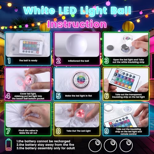 FUTUREPLUSX 2-Pack Light Up Beach Balls - 16 Inch LED Pool Balls with Remote Control, 16 Colors, 4 Modes, Waterproof, for Adults