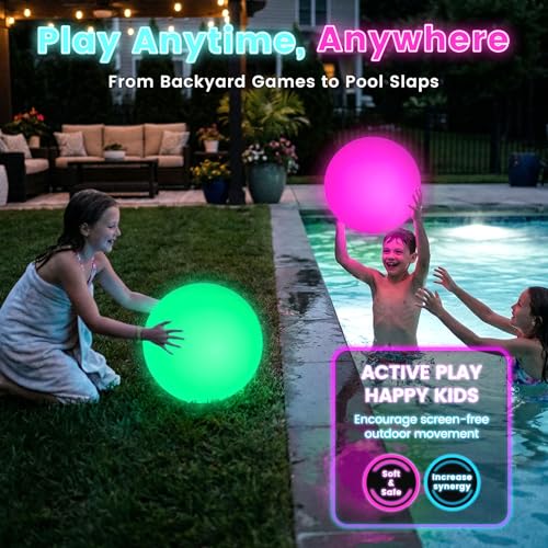 FUTUREPLUSX 2-Pack Light Up Beach Balls - 16 Inch LED Pool Balls with Remote Control, 16 Colors, 4 Modes, Waterproof, for Adults