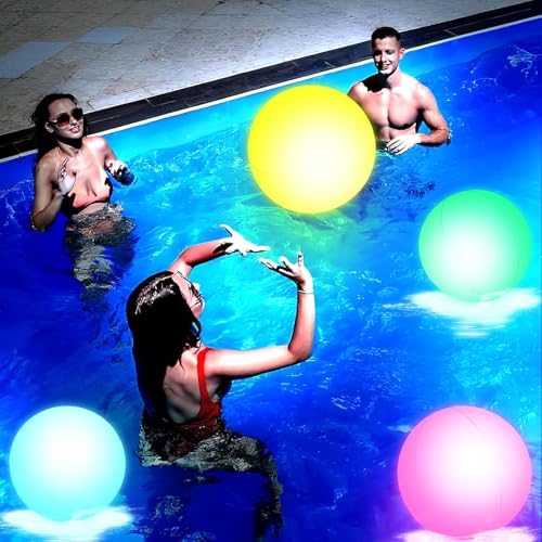 FUTUREPLUSX 2-Pack Light Up Beach Balls - 16 Inch LED Pool Balls with Remote Control, 16 Colors, 4 Modes, Waterproof, for Adults