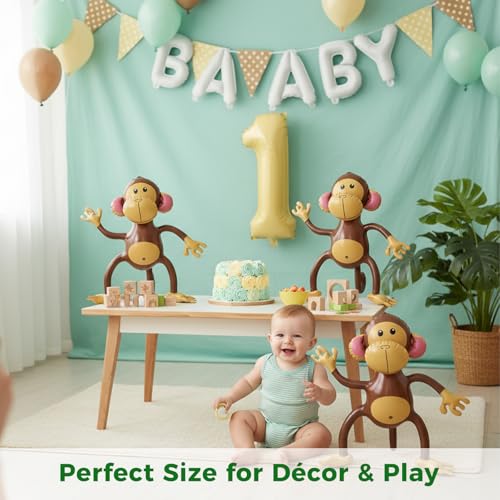 FUTUREPLUSX 3 Pack Inflatable Jungle Monkeys – 20.8" Tall Party Decorations for Jungle Themed Birthdays & Baby Showers