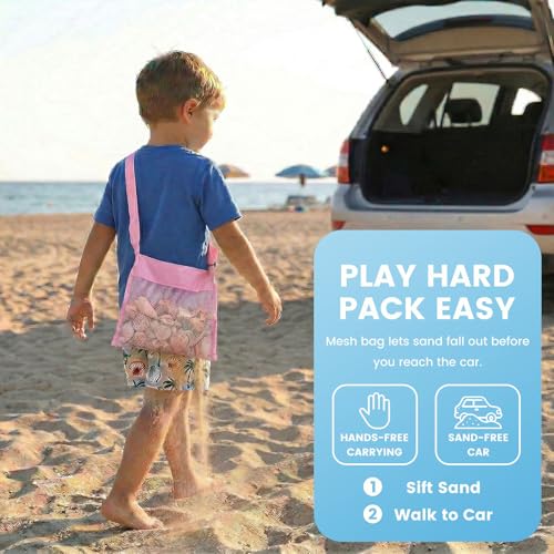 FUTUREPLUSX 6-Pack Mesh Beach Bags for Kids – Colorful Seashell Collecting Bags with Adjustable Strap