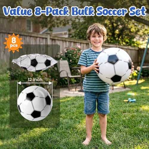 FUTUREPLUSX 8-Pack 12-Inch Inflatable Soccer Beach Balls for Kids - Burst-Resistant PVC Pool Toys & Party Favors