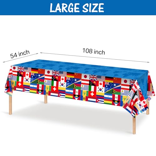 FuWeave 3-Pack International Flag Plastic Tablecloth – 108 x 54 Inch World Country Flags Theme Party Decor
