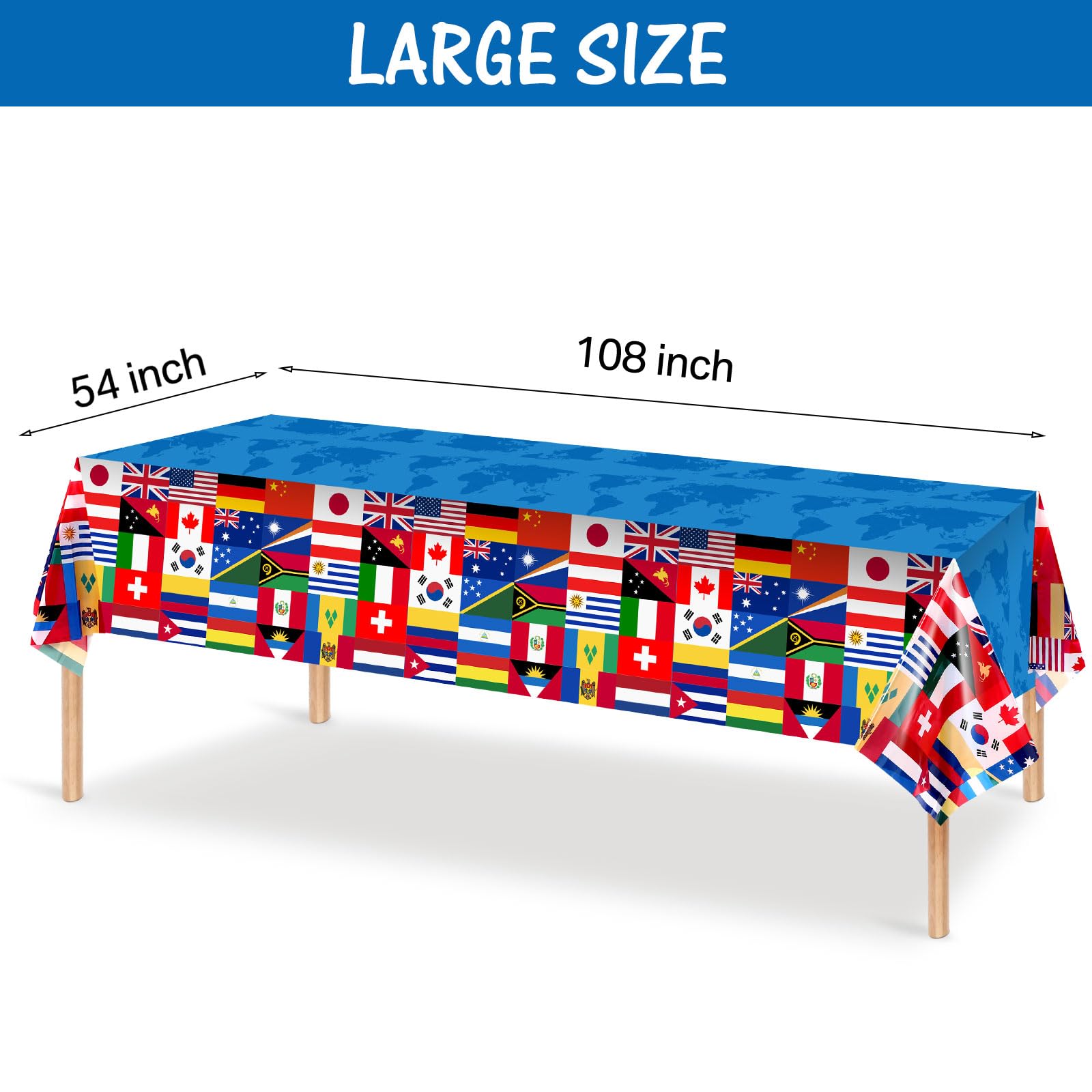 FuWeave 3-Pack International Flag Plastic Tablecloth – 108 x 54 Inch World Country Flags Theme Party Decor