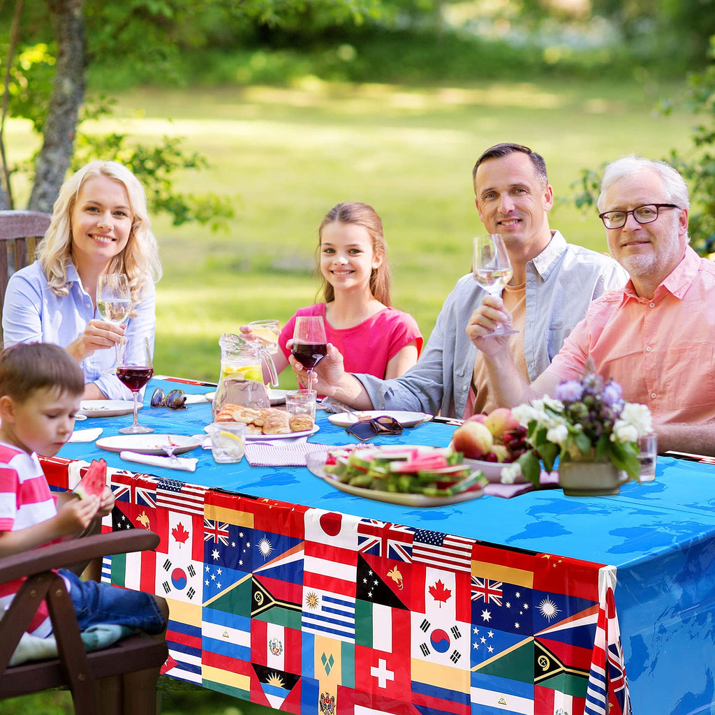 FuWeave 3-Pack International Flag Plastic Tablecloth – 108 x 54 Inch World Country Flags Theme Party Decor
