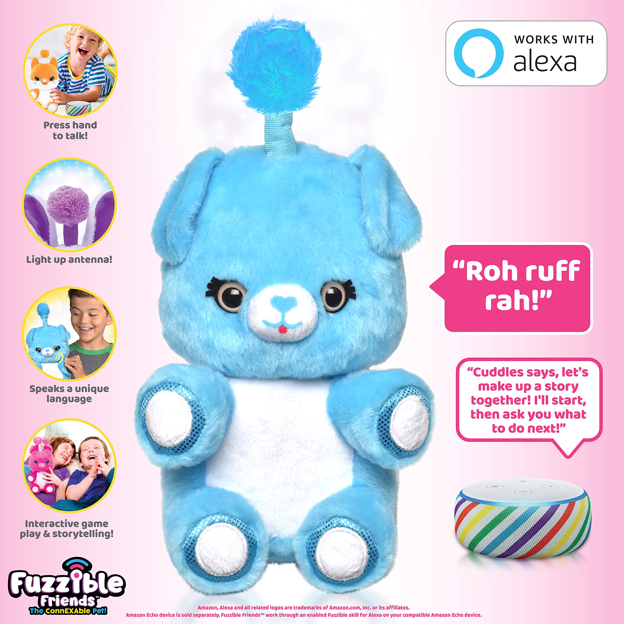 Fuzzible Friends Cuddles The Puppy Plush Light Up Toy – Interactive Toy with Alexa Translation