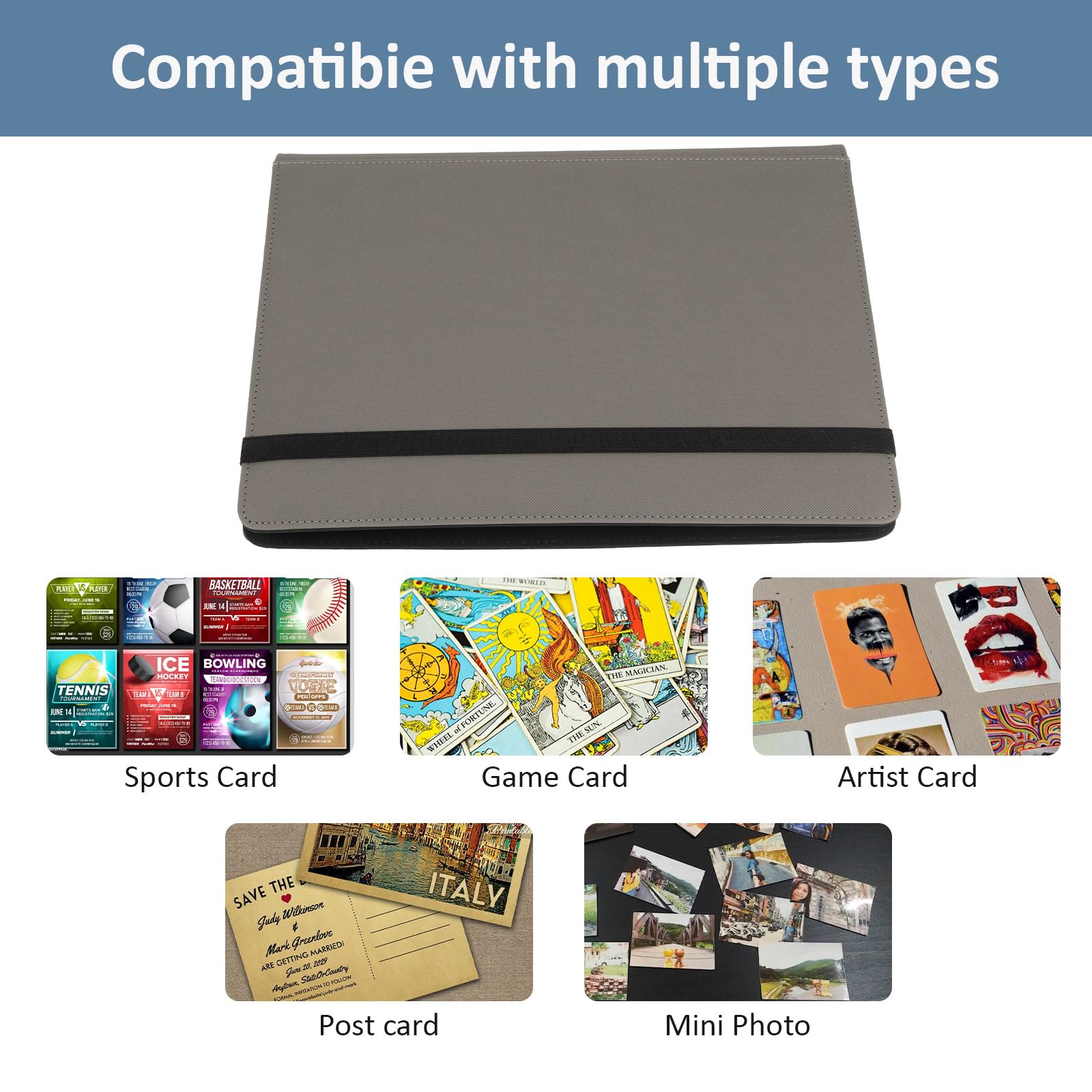 Fvxldcz 9-Pocket Trading Card Binder - PU Cover, Holds 540 Cards, Side-Loading, Gray