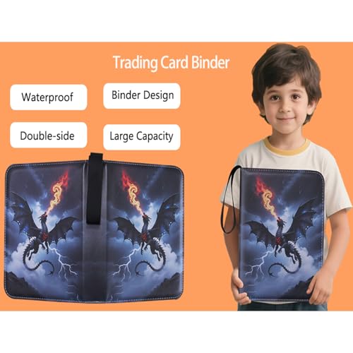 fweel Cool Dragon Trading Card Binder – 4-Pocket Zipper Binder with 400 Pockets for Standard Cards