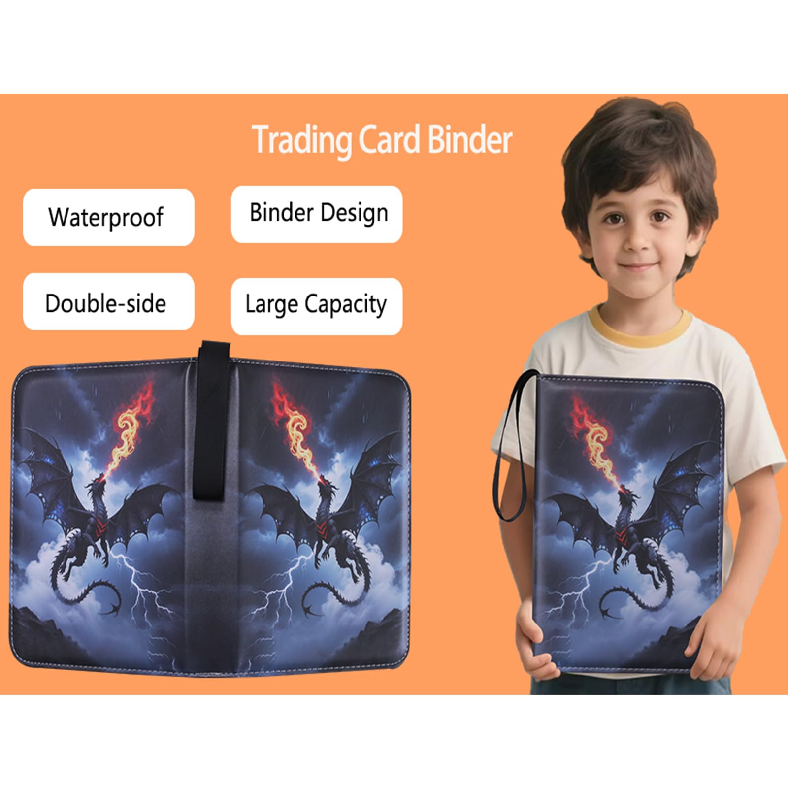 fweel Cool Dragon Trading Card Binder – 4-Pocket Zipper Binder with 400 Pockets for Standard Cards