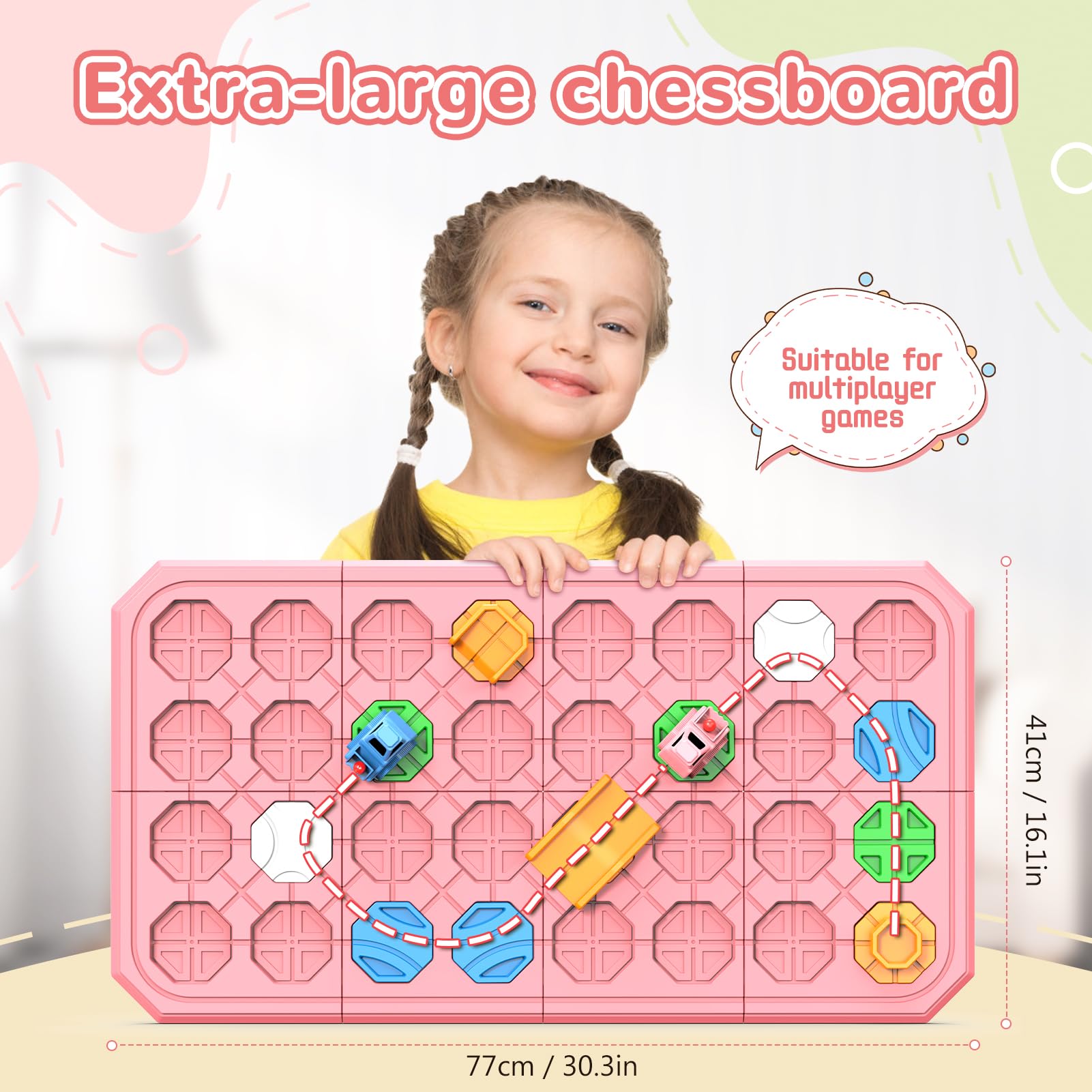 fygurso Pink 32-Piece Logic Road Builder: STEM Toy for Kids Ages 3-8 with 180+ Challenges