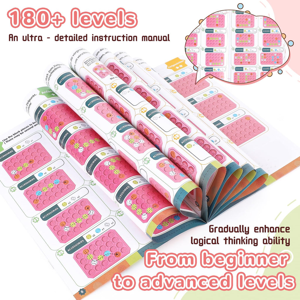 fygurso Pink 32-Piece Logic Road Builder: STEM Toy for Kids Ages 3-8 with 180+ Challenges