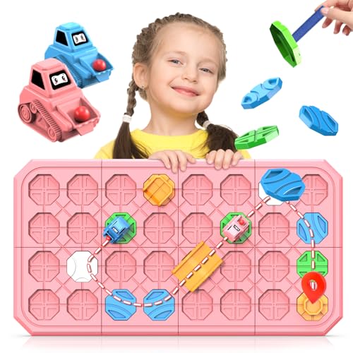 fygurso Pink 32-Piece Logic Road Builder: STEM Toy for Kids Ages 3-8 with 180+ Challenges