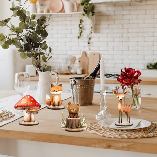 FYSUIMU 12-Piece Woodland Animal Wood Table Signs with Bases – Cute Farmhouse Tiered Tray Decor for Birthday, Baby Shower & Home