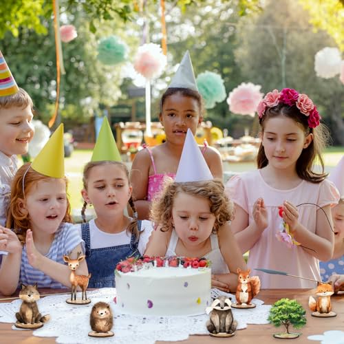 FYSUIMU 12-Piece Woodland Animal Wood Table Signs with Bases – Cute Farmhouse Tiered Tray Decor for Birthday, Baby Shower & Home