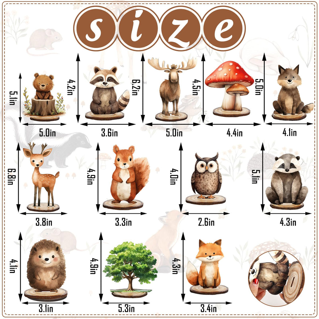 FYSUIMU 12-Piece Woodland Animal Wood Table Signs with Bases – Cute Farmhouse Tiered Tray Decor for Birthday, Baby Shower & Home