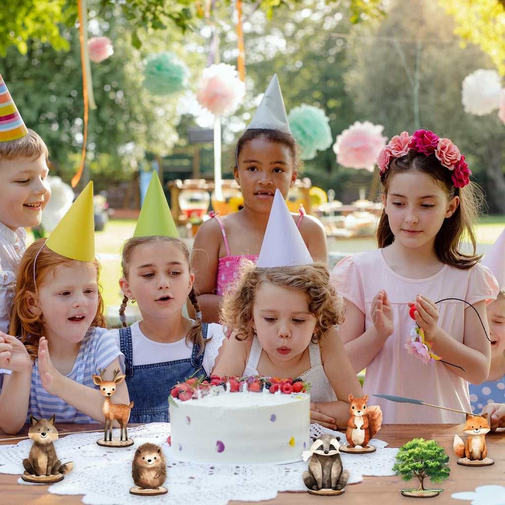 FYSUIMU 12-Piece Woodland Animal Wood Table Signs with Bases – Cute Farmhouse Tiered Tray Decor for Birthday, Baby Shower & Home