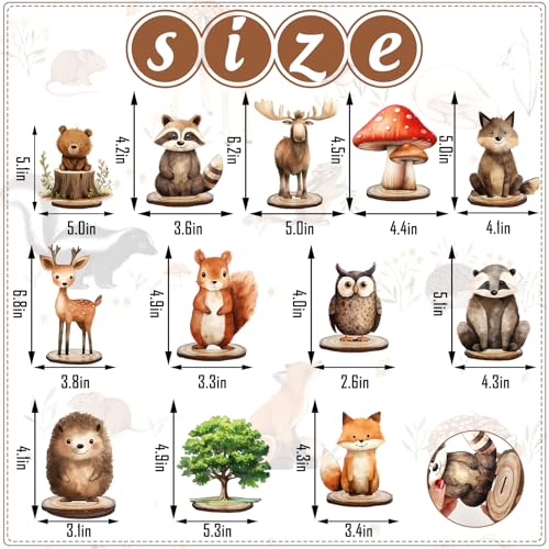 FYSUIMU 12-Piece Woodland Animal Wood Table Signs with Bases – Cute Farmhouse Tiered Tray Decor for Birthday, Baby Shower & Home