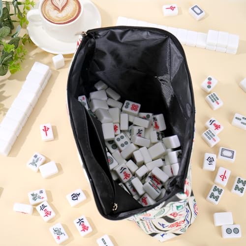FYSUIMU Empty Mahjong Tile Bag – Black Printed Zipper Case for Tile Storage, Travel, and Parties