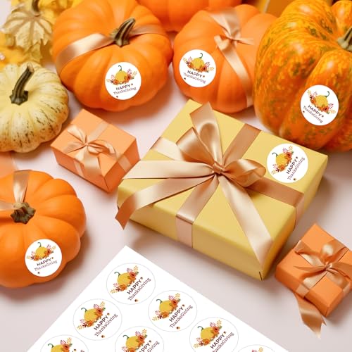 G2PLUS Happy Thanksgiving Stickers 60PCS - 2 Inch Round Fall Pumpkin Envelope Seals for Gifts