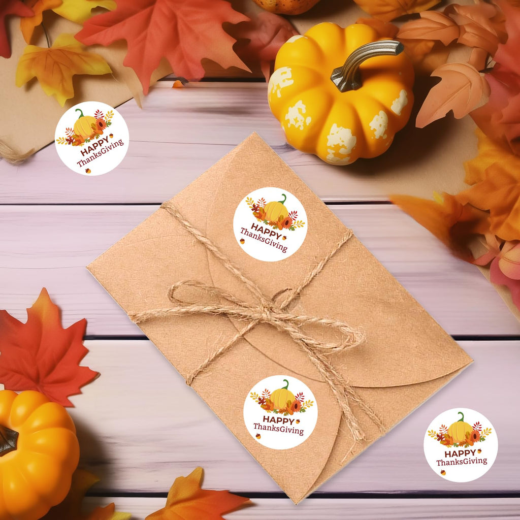 G2PLUS Happy Thanksgiving Stickers 60PCS - 2 Inch Round Fall Pumpkin Envelope Seals for Gifts