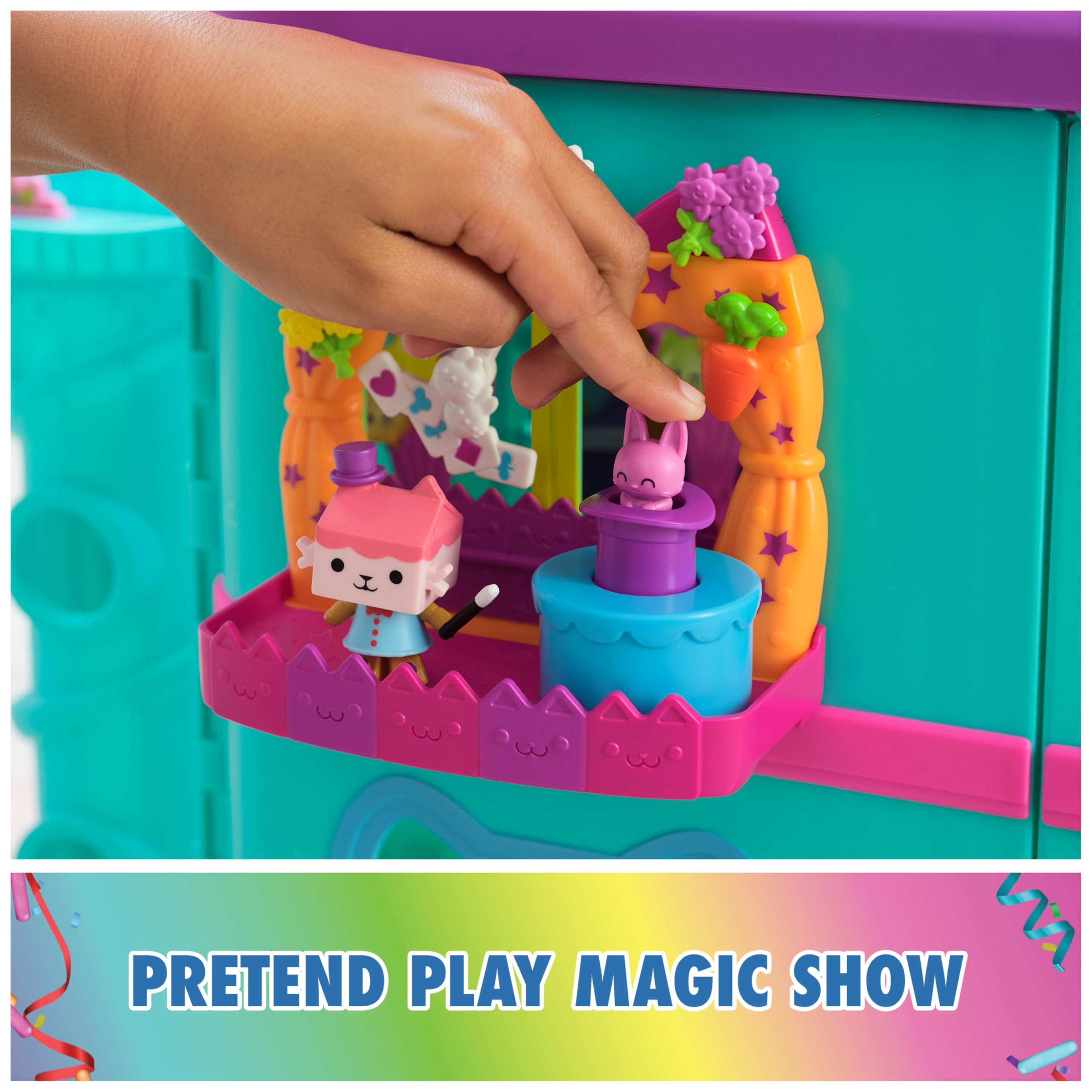 Gabby's Dollhouse Baby Box Talent Show Balcony Playset – 8-Piece Set with Surprise Carrot Charm