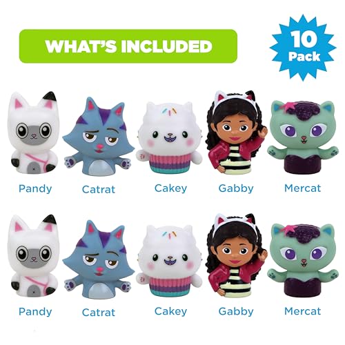 Gabby's Dollhouse Bath Finger Puppets – 10 Waterproof PVC Puppets for Bath, Pool, Story Time & Party Favors