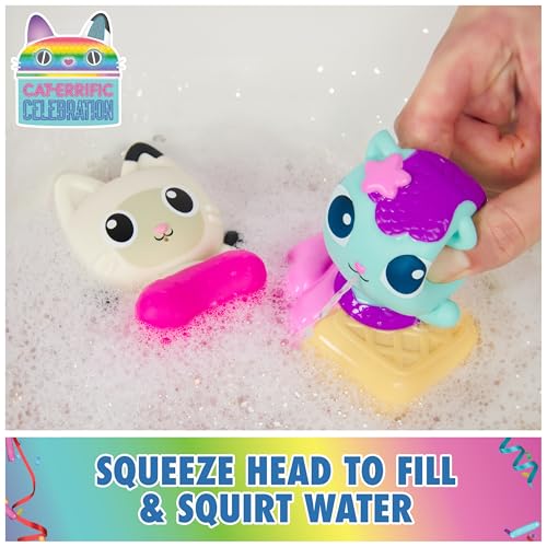 Gabby's Dollhouse Gabby Cat Bath Squirters: Mercat & Pandy Paws Floating Toddler Bath Toys for Ages 3+