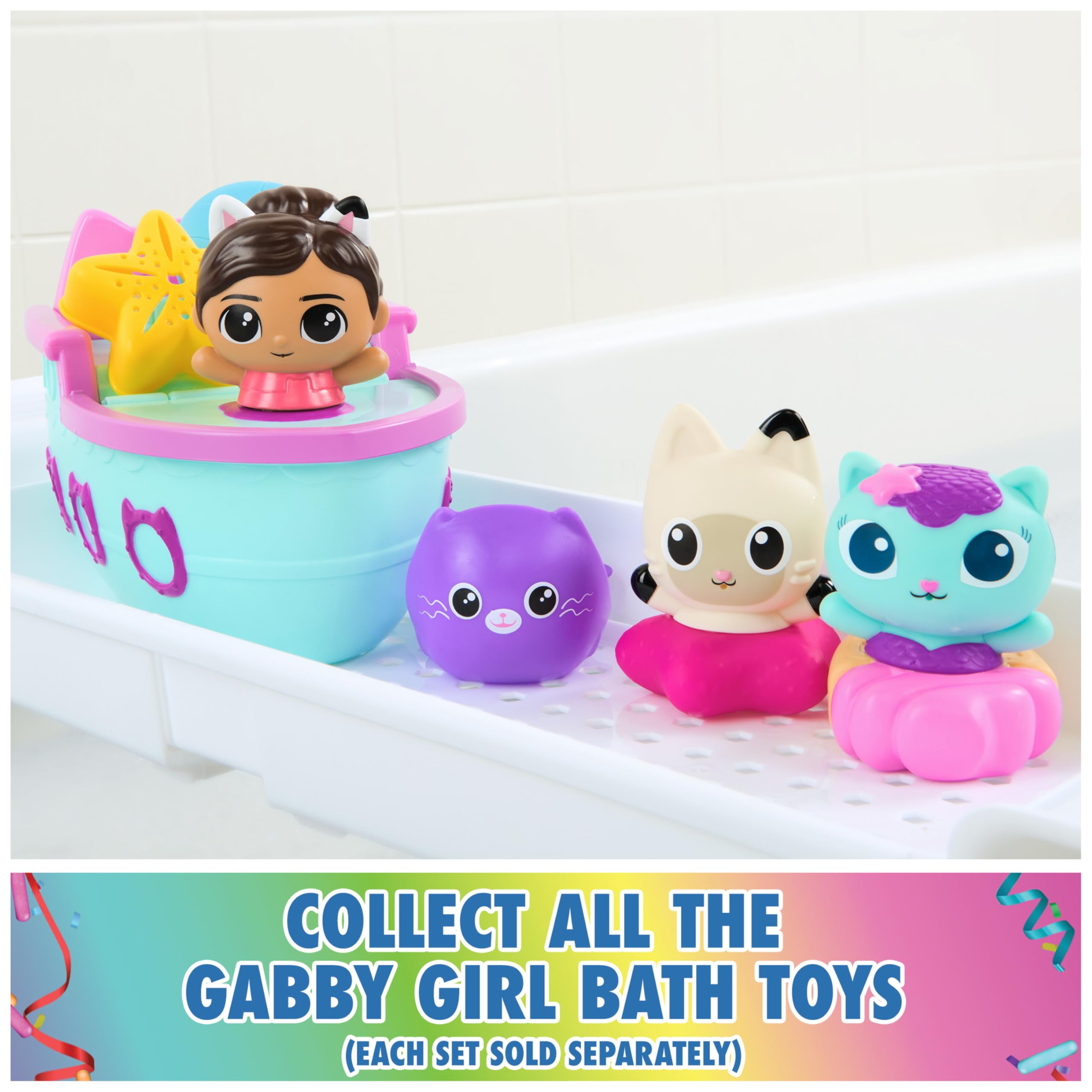 Gabby's Dollhouse Gabby Cat Bath Squirters: Mercat & Pandy Paws Floating Toddler Bath Toys for Ages 3+