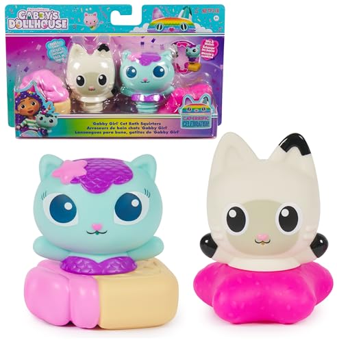 Gabby's Dollhouse Gabby Cat Bath Squirters: Mercat & Pandy Paws Floating Toddler Bath Toys for Ages 3+