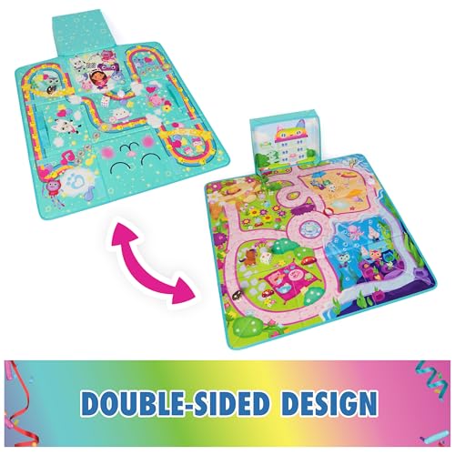 Gabby's Dollhouse Gabby Cat Playmat – 2-Foot Wide Mat with Gabby Girl & Cakey Cat Figures, Dice, and Board Game