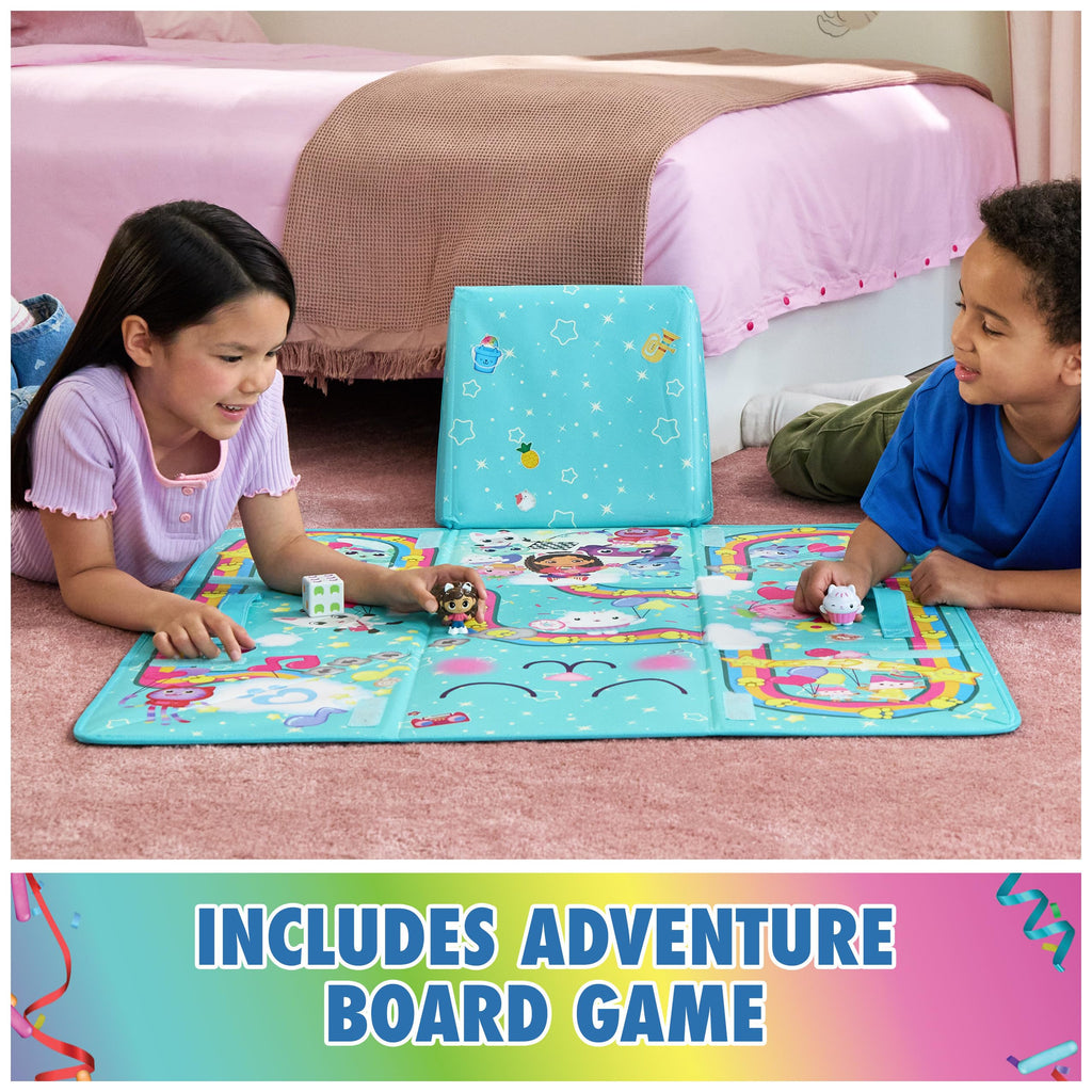 Gabby's Dollhouse Gabby Cat Playmat – 2-Foot Wide Mat with Gabby Girl & Cakey Cat Figures, Dice, and Board Game