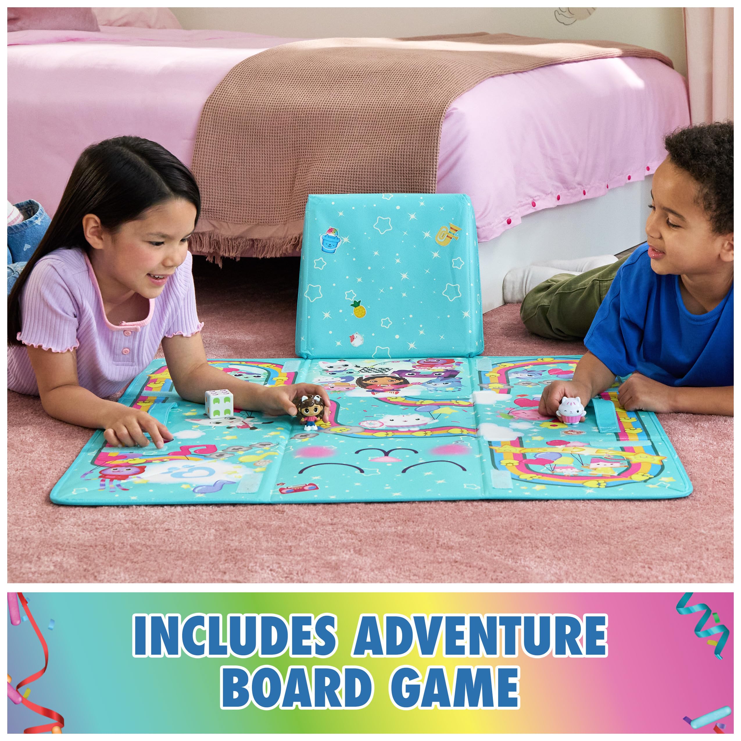 Gabby's Dollhouse Gabby Cat Playmat – 2-Foot Wide Mat with Gabby Girl & Cakey Cat Figures, Dice, and Board Game