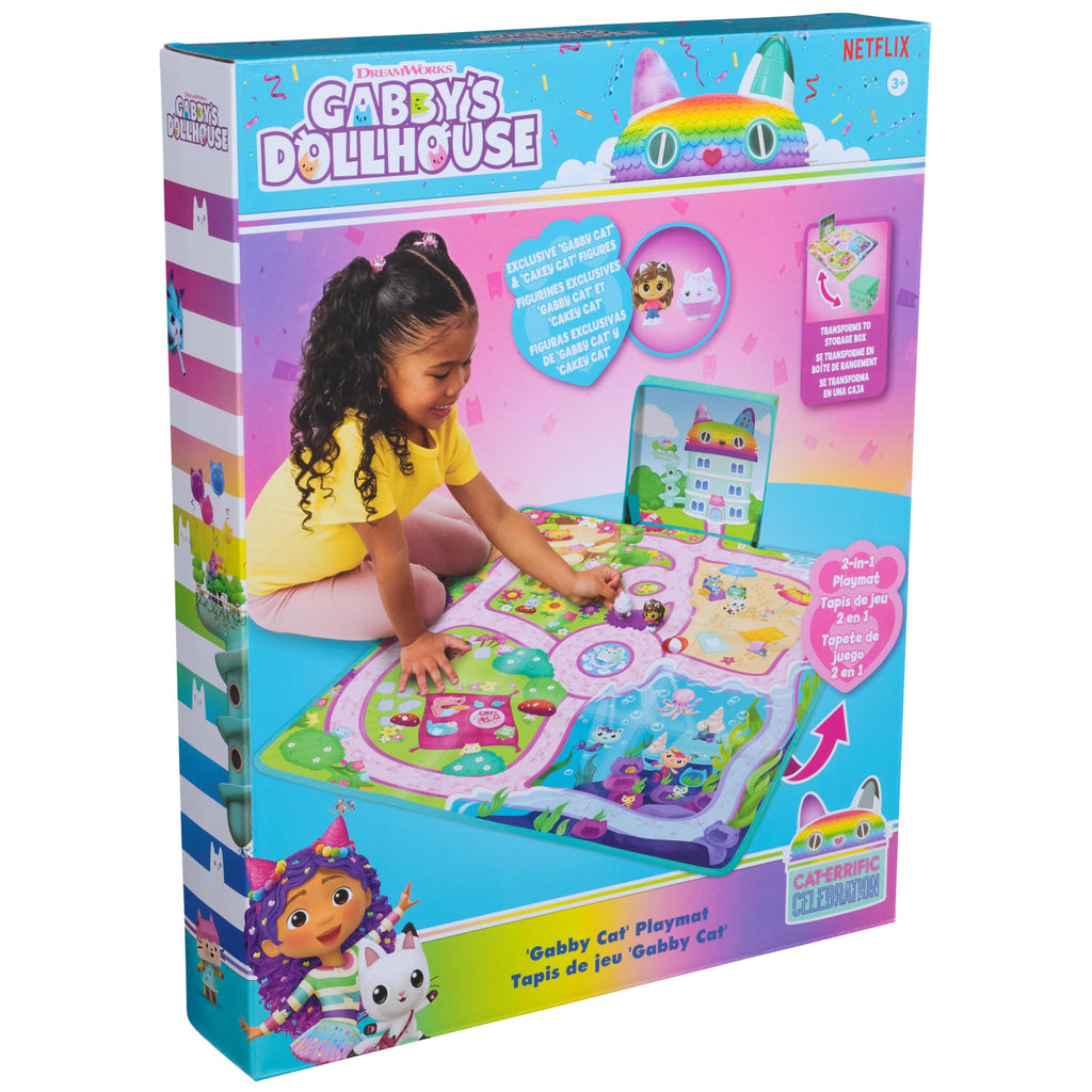 Gabby's Dollhouse Gabby Cat Playmat – 2-Foot Wide Mat with Gabby Girl & Cakey Cat Figures, Dice, and Board Game