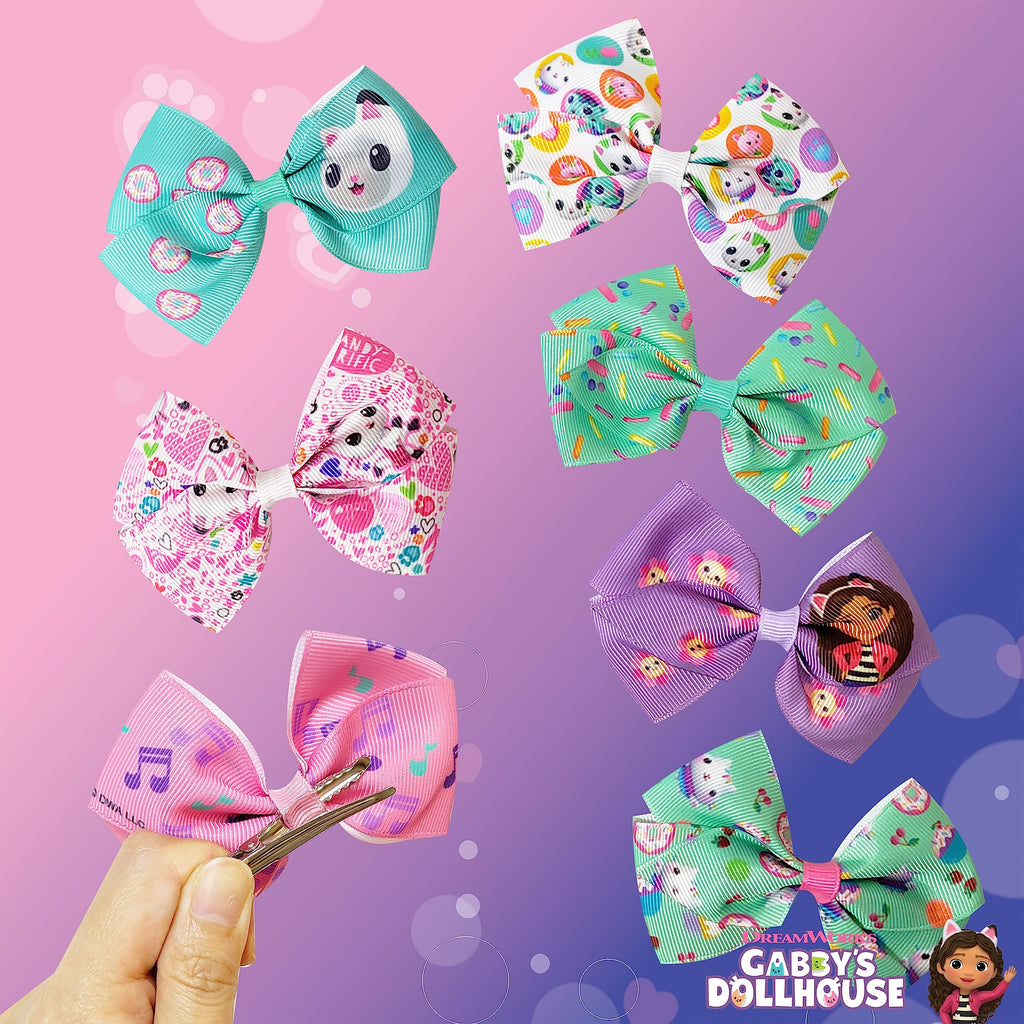 Gabby's Dollhouse Hair Bows Set - 7 Pack 4 Inch Alligator Clips for Girls Ages 3+
