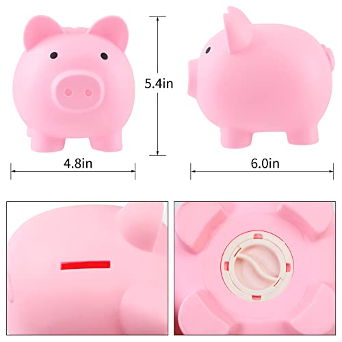 GADIEDIE 2-Pack Large Pink Piggy Bank for Kids - Unbreakable Plastic Coin Bank with Bottom Plug
