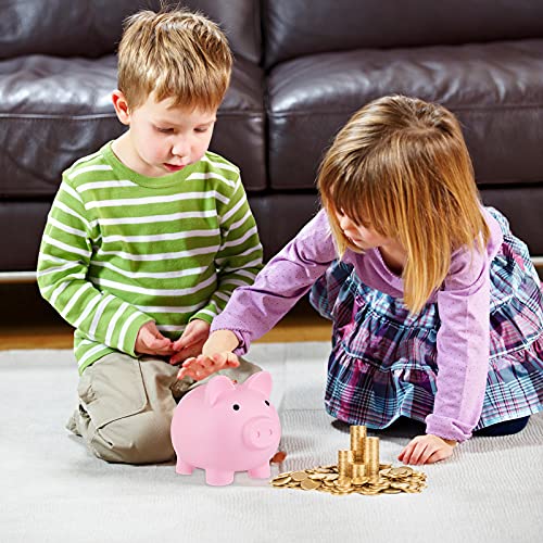 GADIEDIE 2-Pack Large Pink Piggy Bank for Kids - Unbreakable Plastic Coin Bank with Bottom Plug