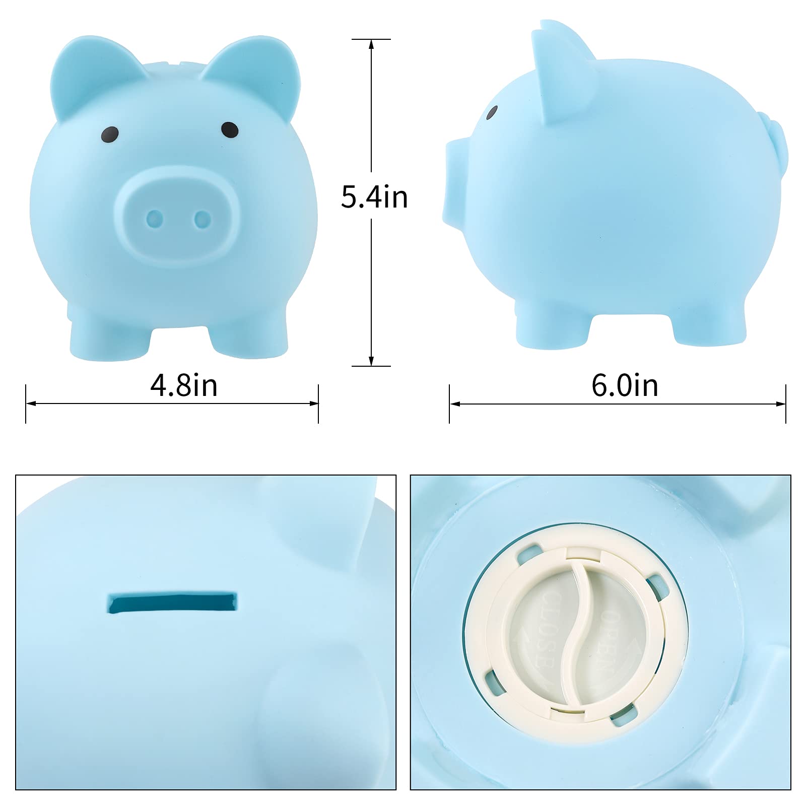 GADIEDIE 2-Pack Unbreakable Piggy Banks for Kids - Pink & Blue Plastic Coin Saver