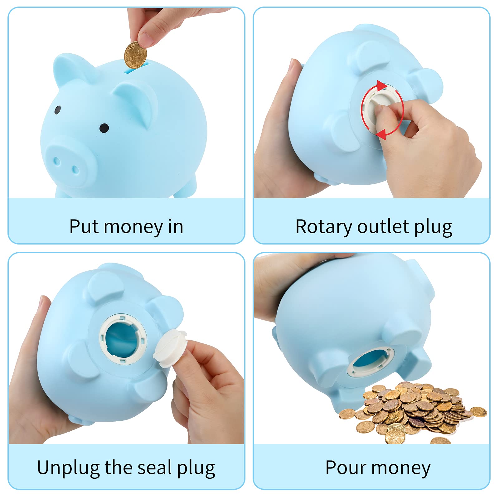 GADIEDIE Extra Large Unbreakable Plastic Piggy Bank – Coin Bank for Kids, Large Capacity with Bottom Screw Plug, Ideal Birthday or Baby Shower Gift