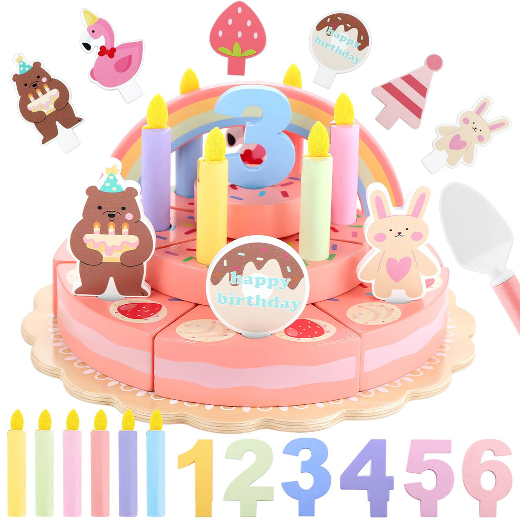 GAGAKU Wooden Birthday Cake Toy – 3-Tier Pretend Play Set for Toddlers