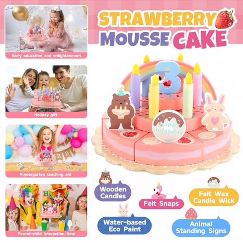 GAGAKU Wooden Birthday Cake Toy – 3-Tier Pretend Play Set for Toddlers
