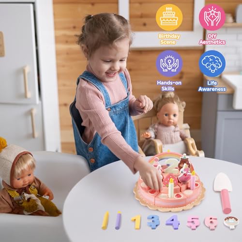 GAGAKU Wooden Birthday Cake Toy – 3-Tier Pretend Play Set for Toddlers
